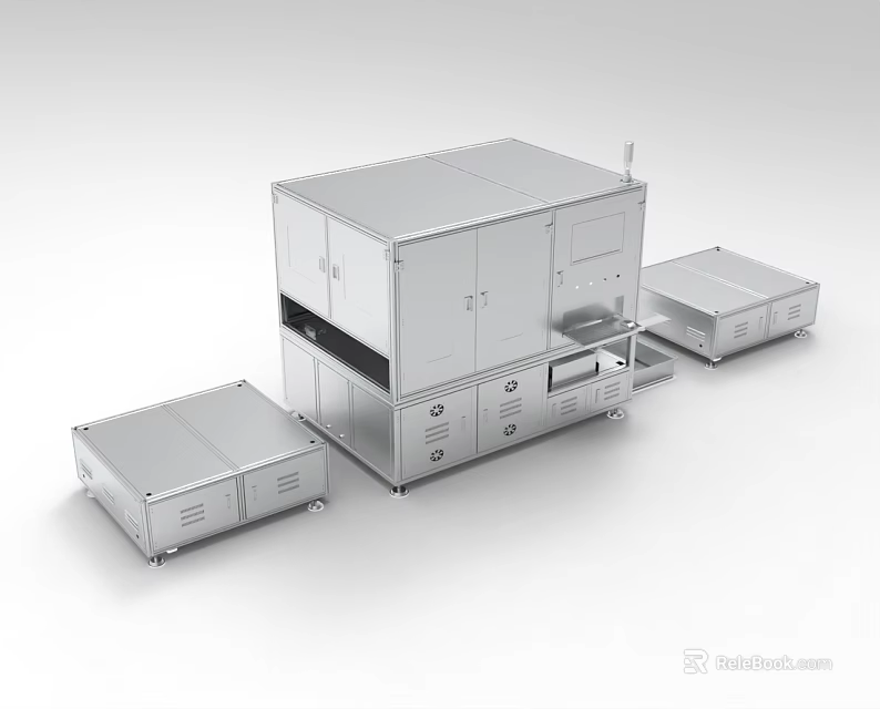 Durable Industrial Metal Equipment Featuring Main Unit And Two Side Modules 3d model 