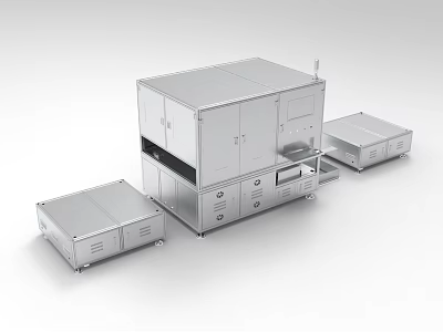 Durable Industrial Metal Equipment Featuring Main Unit And Two Side Modules 3d model