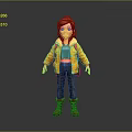 Woman With Red Hair In Yellow Jacket Blue Top Jeans And Brown Boots