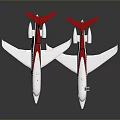 Red And White Airplanes Flying In Gray Background With Streamlined Design 3d model