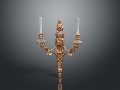 Golden Classic Wall Sconce With Two Candle Holders And Ornate Lion Head Design 3d model