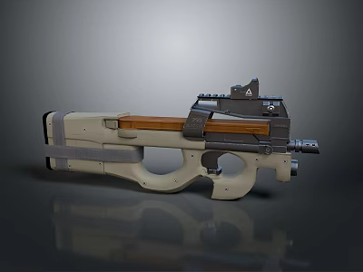 Futuristic Sci Fi Weapon Design Featuring Beige Gray Body Wooden Panel And Tactical Scope 3d model