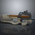 Futuristic Sci Fi Weapon Design Featuring Beige Gray Body Wooden Panel And Tactical Scope
