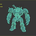 Sci Fi Mechanical Robot 3D Model With Blue Armor And Red Core