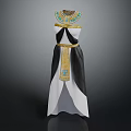 Egyptian Inspired Long Dress With White Black Fabric And Gold Decorative Belt Necklace