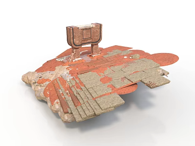 Ancient Historical Scene Component With Red Bricks Stone Steps And Weathered Platform 3d model