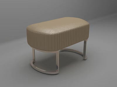 Beige Leather Sofa Stool With Stitched Surface And Curved Metal Legs 3d model