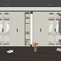 Modern White Wardrobe Interior Design With Glass Doors Open Shelving and Wooden Floor Decor