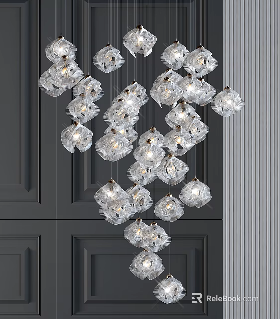 Modern Transparent Glass Chandelier With Geometric Cluster Pendant Design For Home Interior Decor 3d model 