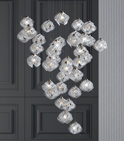 Modern Transparent Glass Chandelier With Geometric Cluster Pendant Design For Home Interior Decor 3d model