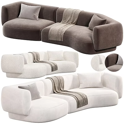Modern Sectional Sofa in Gray and White with Soft Blanket and Pillows 3d model