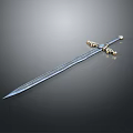 Antique Ornate Steel Sword With Engraved Blade And Gold Decorated Hilt