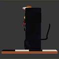 Stylish Game Movie Character Standing By Table Chair And Vending Machine On Checkered Platform