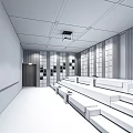 Modern Interior Space With Tiered Seats Large Screen And Wooden Floors