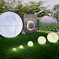 New Moon Series Outdoor Lights With Moon Shaped Spherical Designs In Garden Green Plants