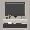 Modern Bathroom Cabinet With LED Lit Mirror White Countertop Drawers Toiletries And Decor