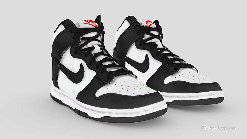 High-top Black And White Sneakers With Nike Logo On Side Red Tongue And Black Laces 3d model 
