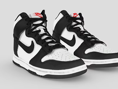 High-top Black And White Sneakers With Nike Logo On Side Red Tongue And Black Laces 3d model