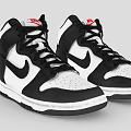 High-top Black And White Sneakers With Nike Logo On Side Red Tongue And Black Laces