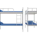 Sturdy White Metal Bunk Beds With Blue Mattress And Ladder For Bedroom