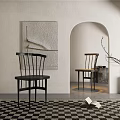 Minimalist Leisure Chair In Modern Room With Beige Wall Archway And Checkerboard Rug