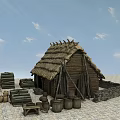 Rustic Thatched House Featuring Thatch Roof Stone Wall And Stone Paved Ground
