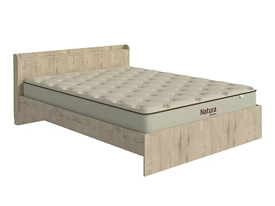 Minimalist Light Wood Double Bed Frame With Comfortable Natura Mattress 3d model