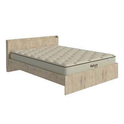 Minimalist Light Wood Double Bed Frame With Comfortable Natura Mattress 3d model