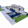 Small Natural Stone Waterfall Garden With Pond Grass And Pathway Design