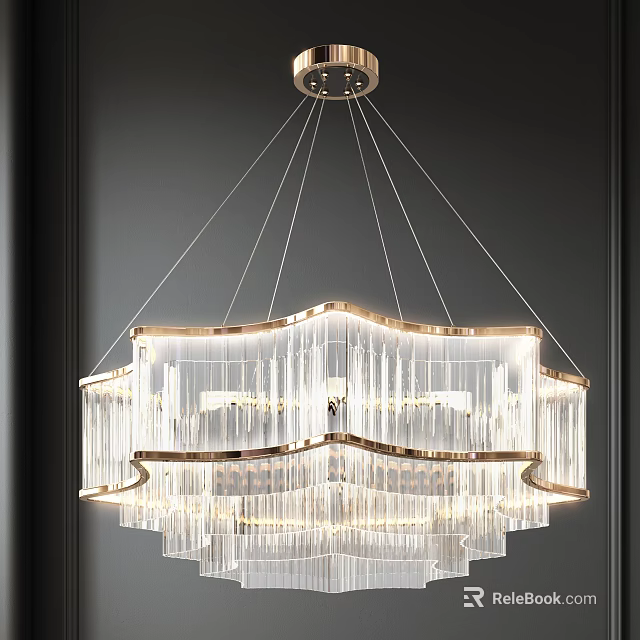 Modern Luxurious Crystal Chandelier With Layered Clear Crystals And Gold Metal Frame 3d model 