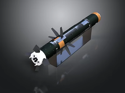 Space Rocket Component With Cylindrical Structure Orange Black Sections And Solar Blades 3d model