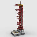 Building Blocks Red Launch Tower Model With Gray Base And Detailed Structure
