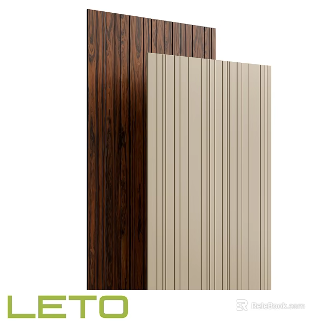 Modern Wall Design With Dark Brown Wood Grain And Light Beige Striped Panels 3d model 