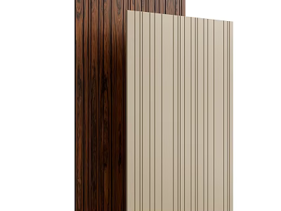 Modern Wall Design With Dark Brown Wood Grain And Light Beige Striped Panels 3d model