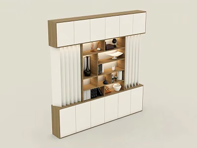 Modern Display Cabinet Shelf With White Wooden Design And Multiple Decorative Compartments 3d model