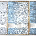 Modern Blue Silver Wavy Texture Triple Panel Wall Decor Artwork 3d model