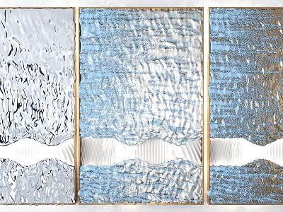 Modern Blue Silver Wavy Texture Triple Panel Wall Decor Artwork 3d model