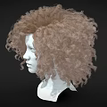 White Woman Head Model With Brown Curly Hair Against Dark Background 3d model