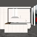Modern White Kitchen Interior With Stainless Steel Range Hood And Island Counter