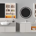 Modern Bathroom Washbasin Vanity With Illuminated Mirror Storage Cabinets And Towels