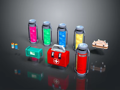Colorful Thermal Containers First Aid Kit Green Box Batteries Small Electrical Devices Daily Electrical Appliances 3d model