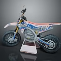 Yamaha Off Road Motorcycle With Red White Blue Graphics And Number 189 On Display Stand