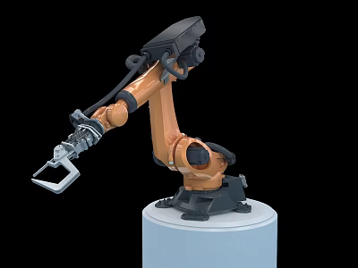 Intelligent Robotic Arm With Orange Mechanical Claw Grabber And White Base 3d model