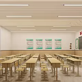 School Classroom Interior With Neat Desks Chairs Blackboard Educational Posters And Bright Lighting