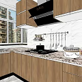 Modern Kitchen Interior With Wooden Cabinets Marble Countertop And Range Hood