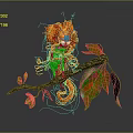 Vibrant Fairy Character With Orange Hair Blue Skin Wings On Branch With Colorful Leaves