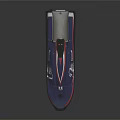 Stylish Modern Blue Racing Yacht With Red And White Stripes