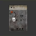 Rusty Old Metal Square Household Appliance With Red Knob And Grid Top Surface