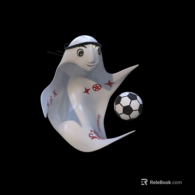 Traditional Arabic Style Doll with White Robe Black Headscarf Red Stars and Soccer Ball 3d model 