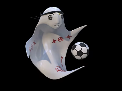 Traditional Arabic Style Doll with White Robe Black Headscarf Red Stars and Soccer Ball 3d model